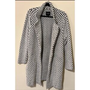 Liverpool Los Angeles Open-Front Cardigan Sweater. Black/White. Mini Check. 3X